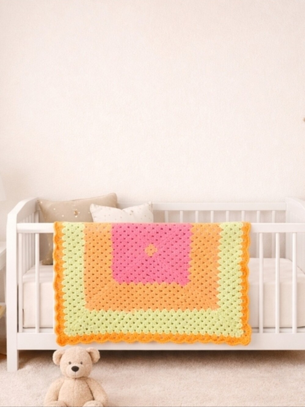 Handmade Super Soft Colorful Neon Crocheted Granny Square Blanket New